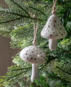 Hanging White Ceramic Festive Mushrooms Set of 2 55