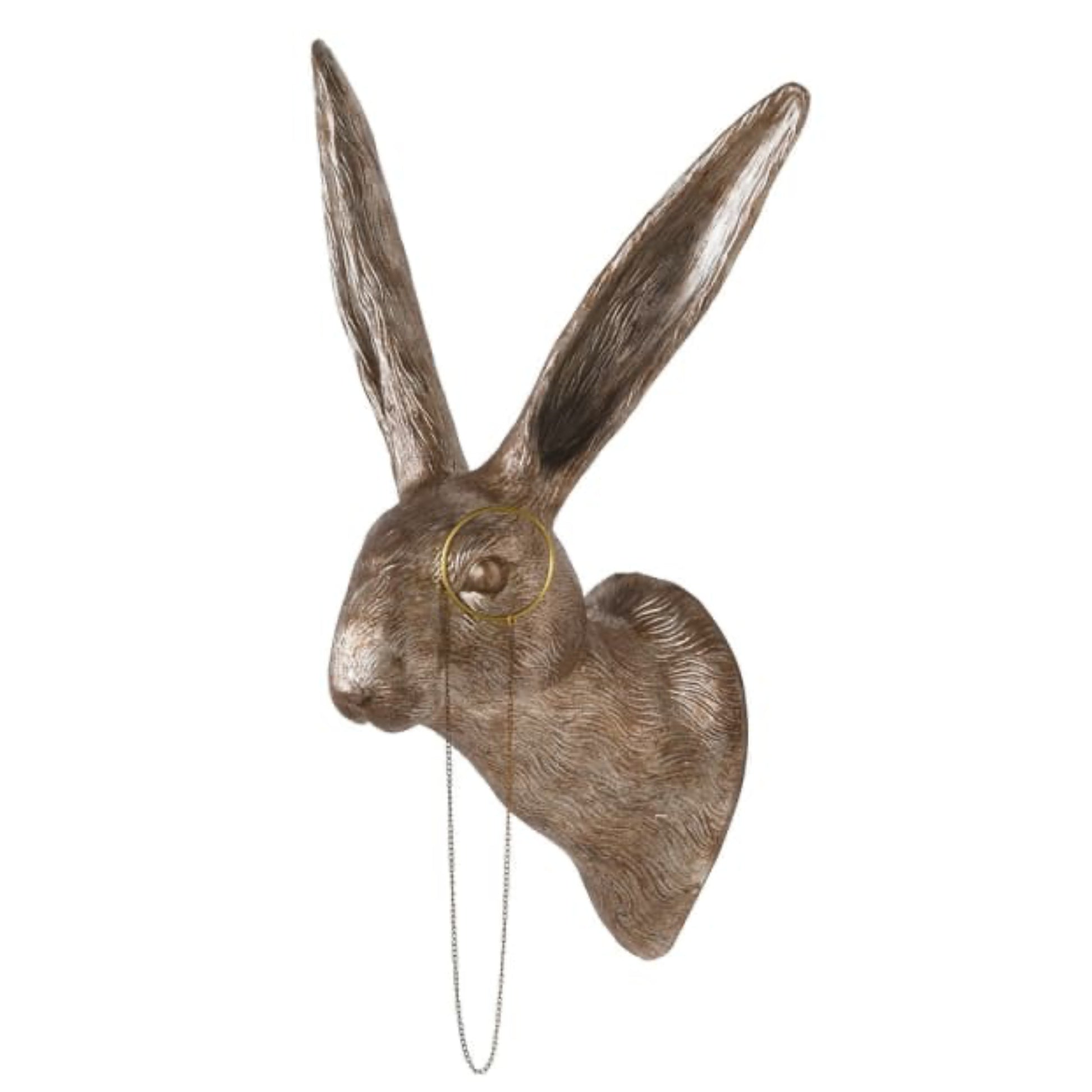 Decorative rabbit head wall mount on a white background