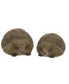 Two hedgehog figurines on a white background