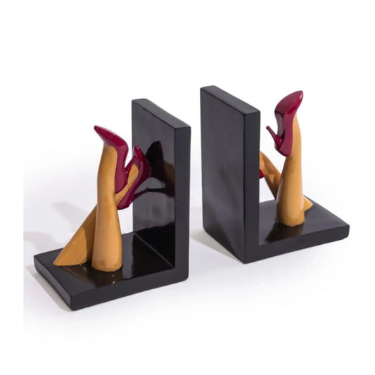 Bookends with high-heeled shoe design on a white background