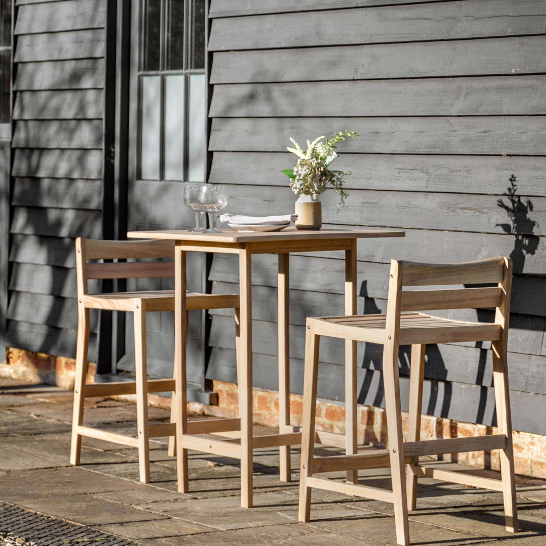 High Outdoor Slatted Wood Bistro Bar Set - The Farthing