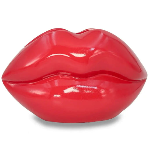 Red lip-shaped container on a white background