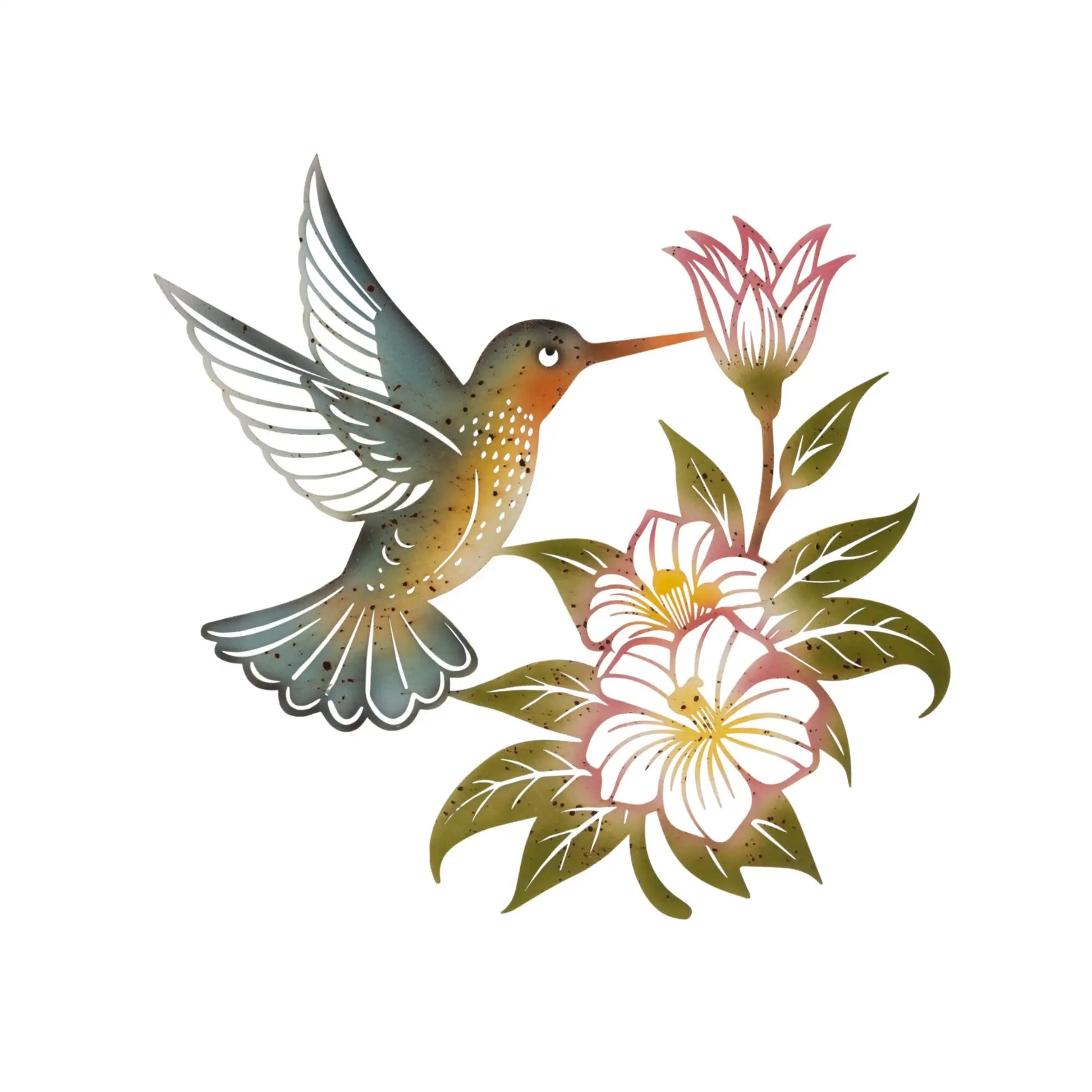Illustration of a hummingbird and flowers on a white background
