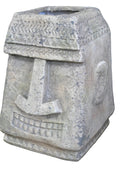 Decorative stone vase with geometric patterns on a white background