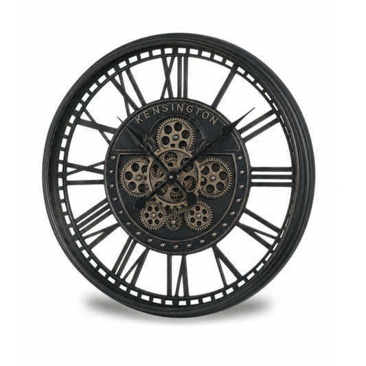 Industrial Black Round Cogs Wall Clock - 54cm