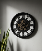Industrial Black Round Cogs Wall Clock - 54cm