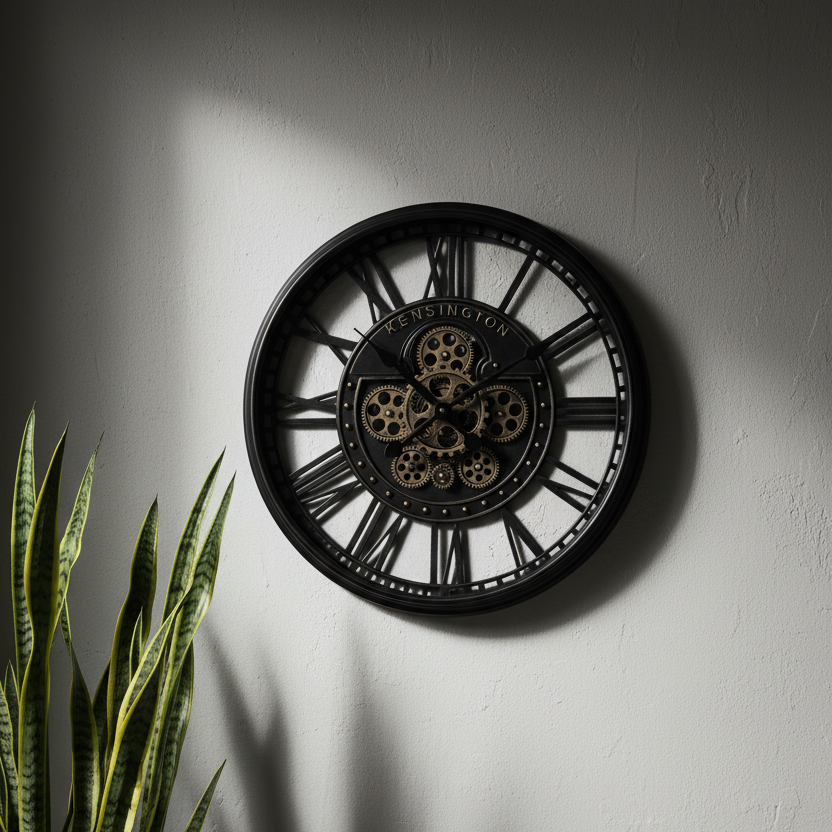 Industrial Black Round Cogs Wall Clock - 54cm