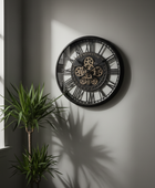 Industrial Black Round Cogs Wall Clock - 54cm