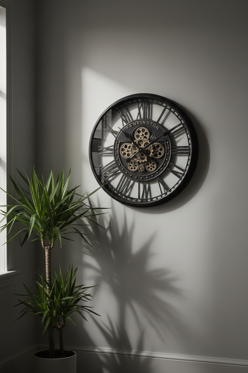 Industrial Black Round Cogs Wall Clock - 54cm
