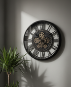 Industrial Black Round Cogs Wall Clock - 54cm