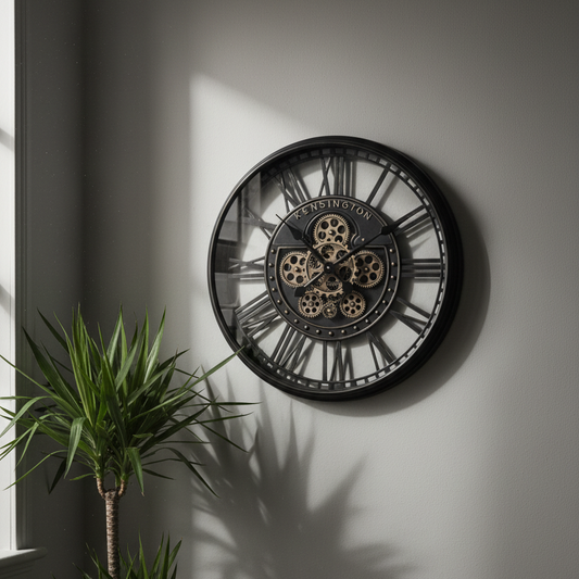 Industrial Black Round Cogs Wall Clock - 54cm