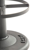 Close-up of a dark gray cast iron pedestal base with a circular ring and embossed 'FEST' branding on a white background.
