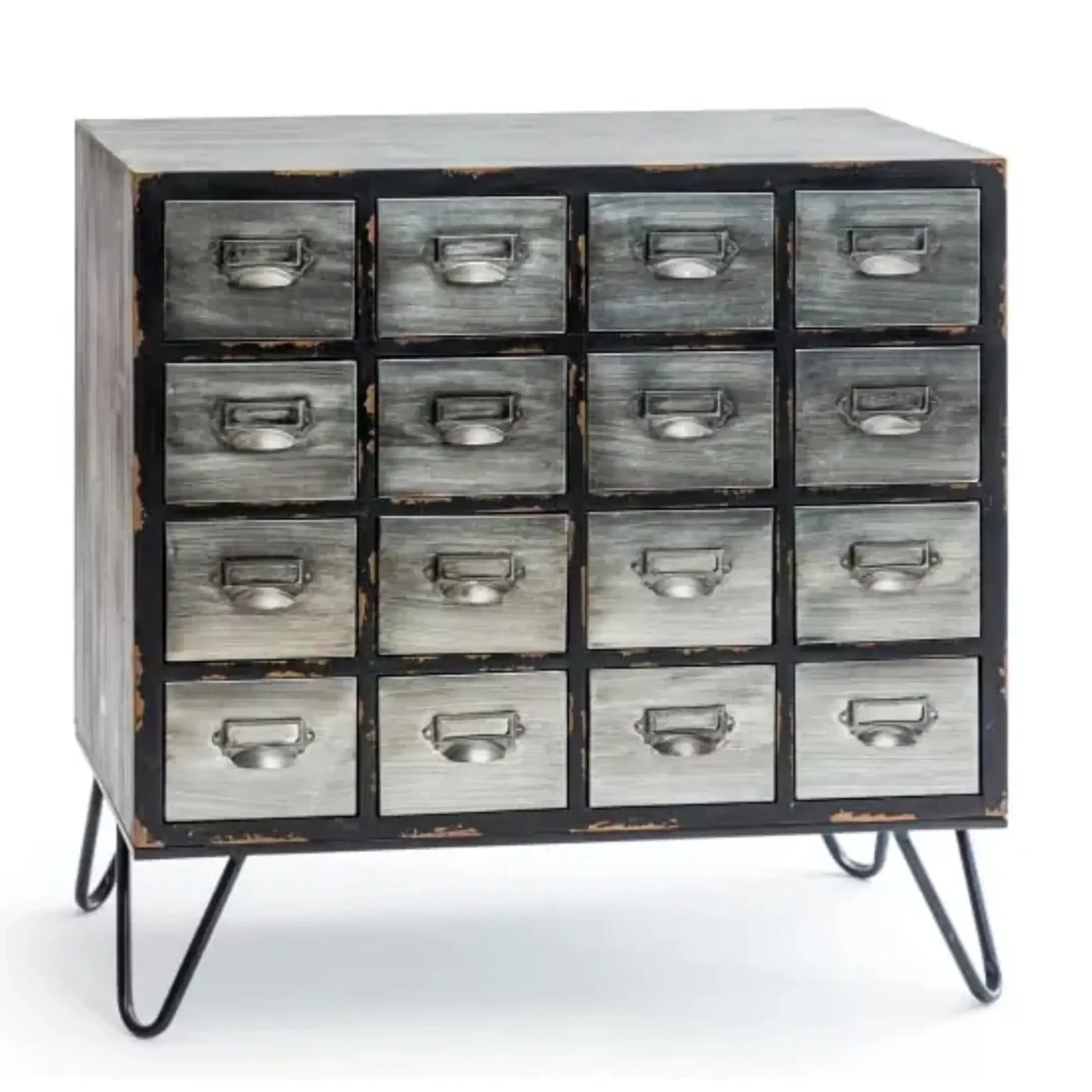 Industrial Distressed 16 Drawer Cabinet