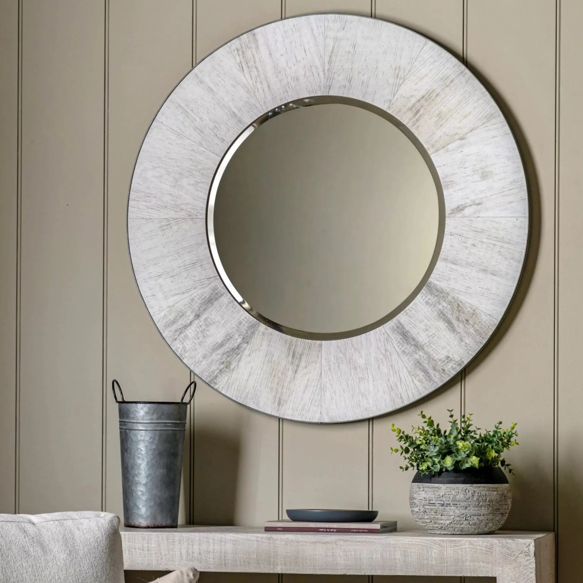 Industrial Edge Whitewashed Round Mirror 55