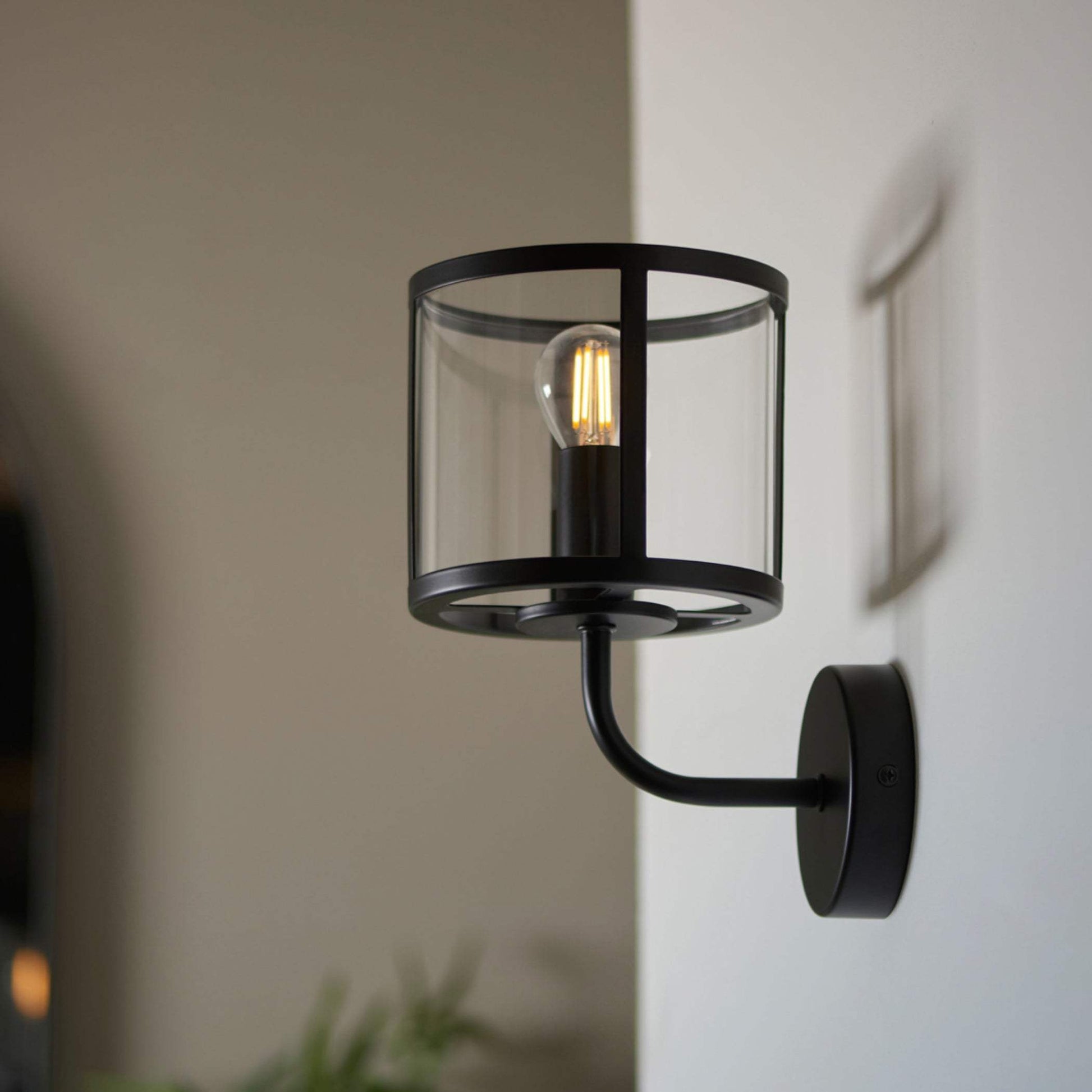 Industrial Matt Black & Glass Cylinder Wall Light - The Farthing