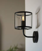 Industrial Matt Black & Glass Cylinder Wall Light - The Farthing