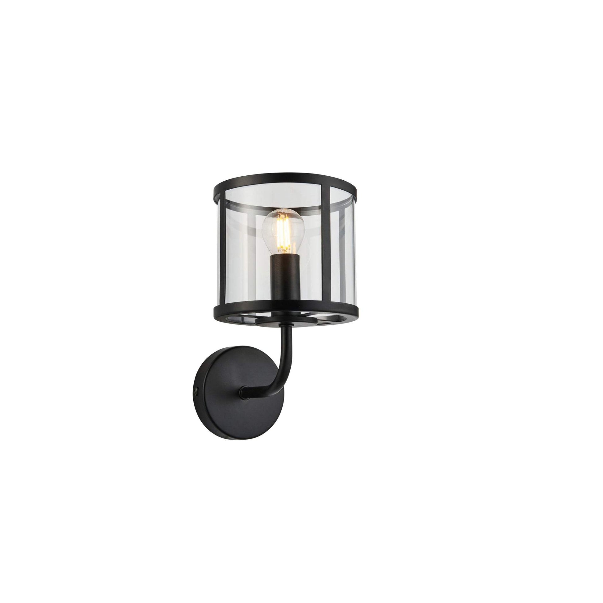 Industrial Matt Black & Glass Cylinder Wall Light - The Farthing