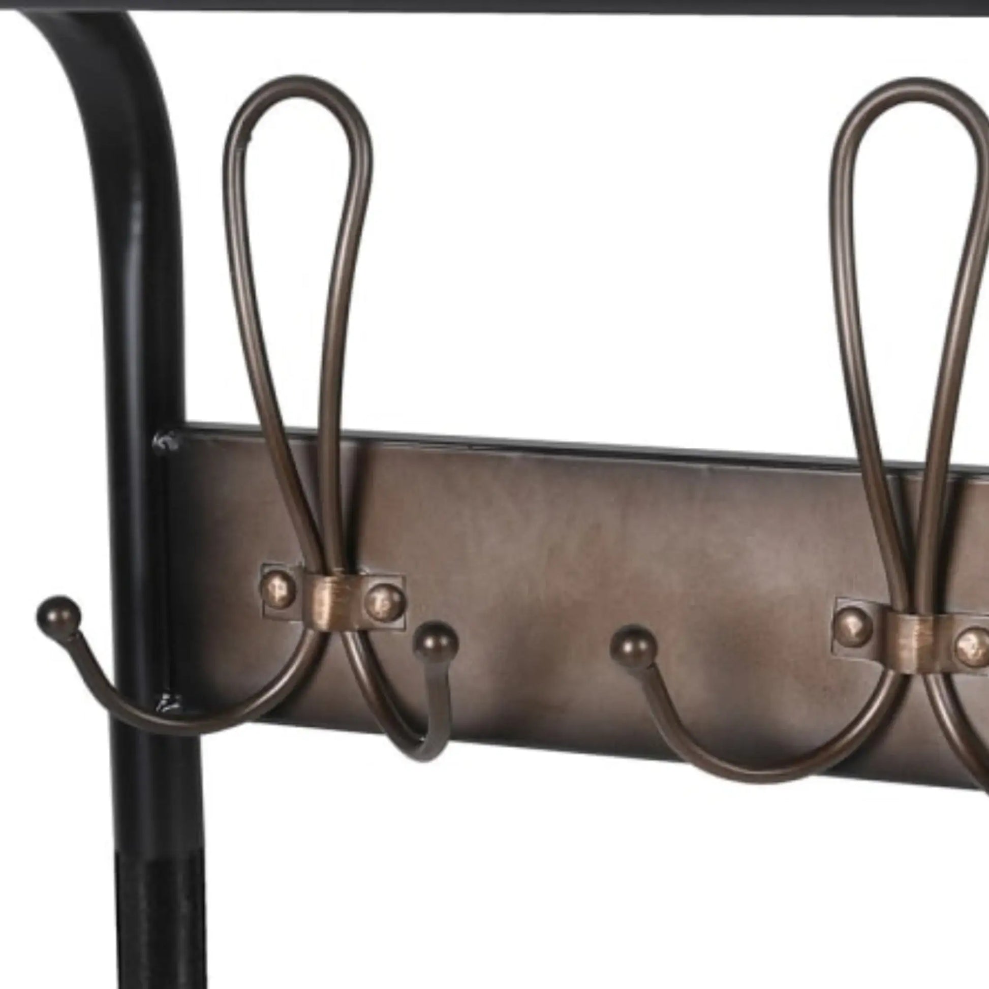 Metal coat rack with hooks on a white background