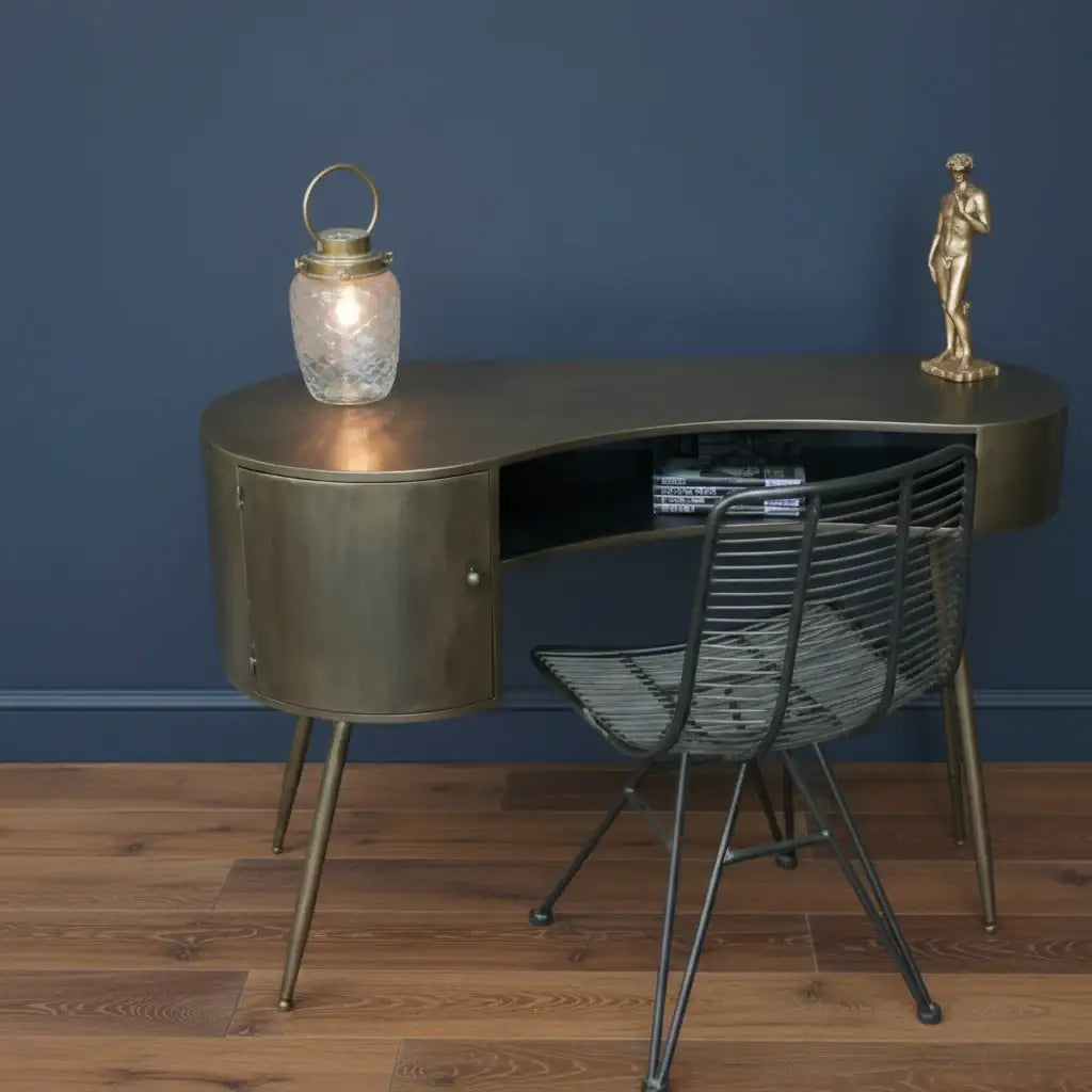 Modern corner desk with a chair in a room setting