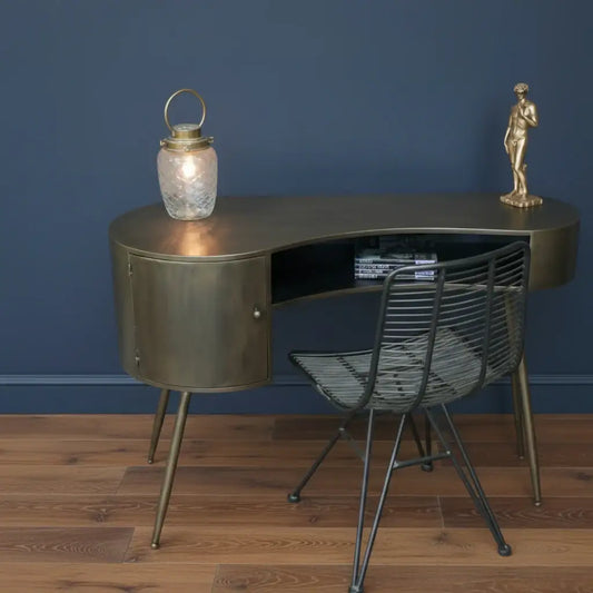 Modern corner desk with a chair in a room setting