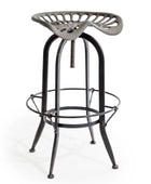 Metal bar stool with a unique seat design on a white background