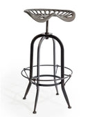 Black metal bar stool with a unique design on a white background
