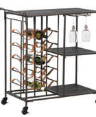 Bar cart with wine bottle holder and glass holders on a white background