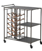 Bar cart with wine rack and shelves on a white background