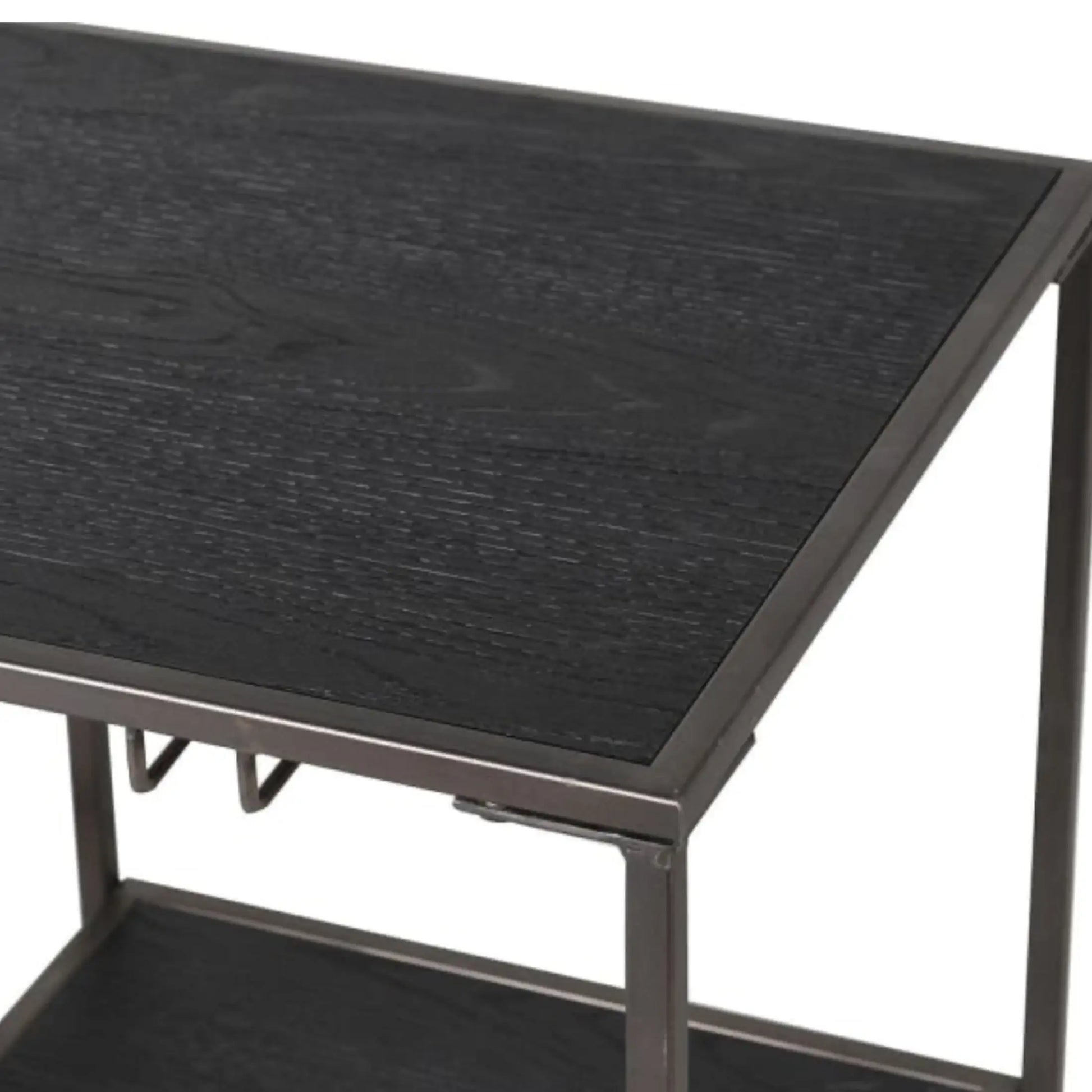 Black metal table with a textured surface on a white background
