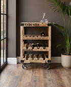 Industrial Wooden Wine Trolley