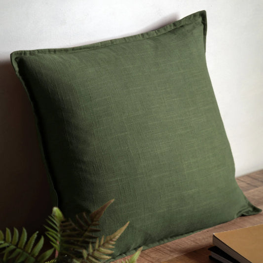 Khaki Green linen Square Cushion