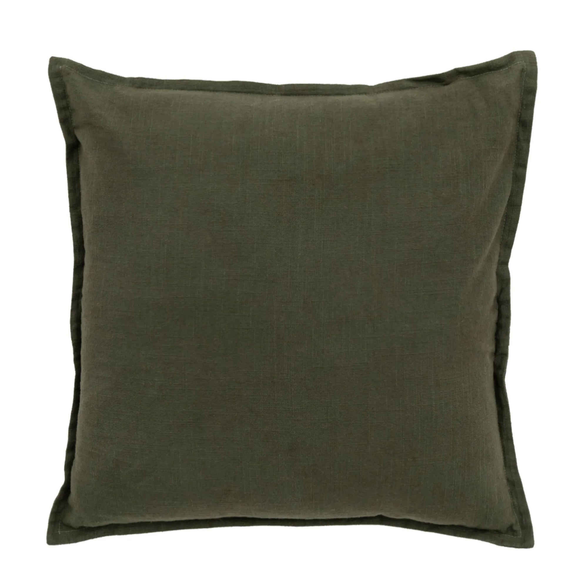 Khaki Green linen Square Cushion 1