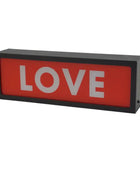 Rectangular sign with 'LOVE' on a red background
