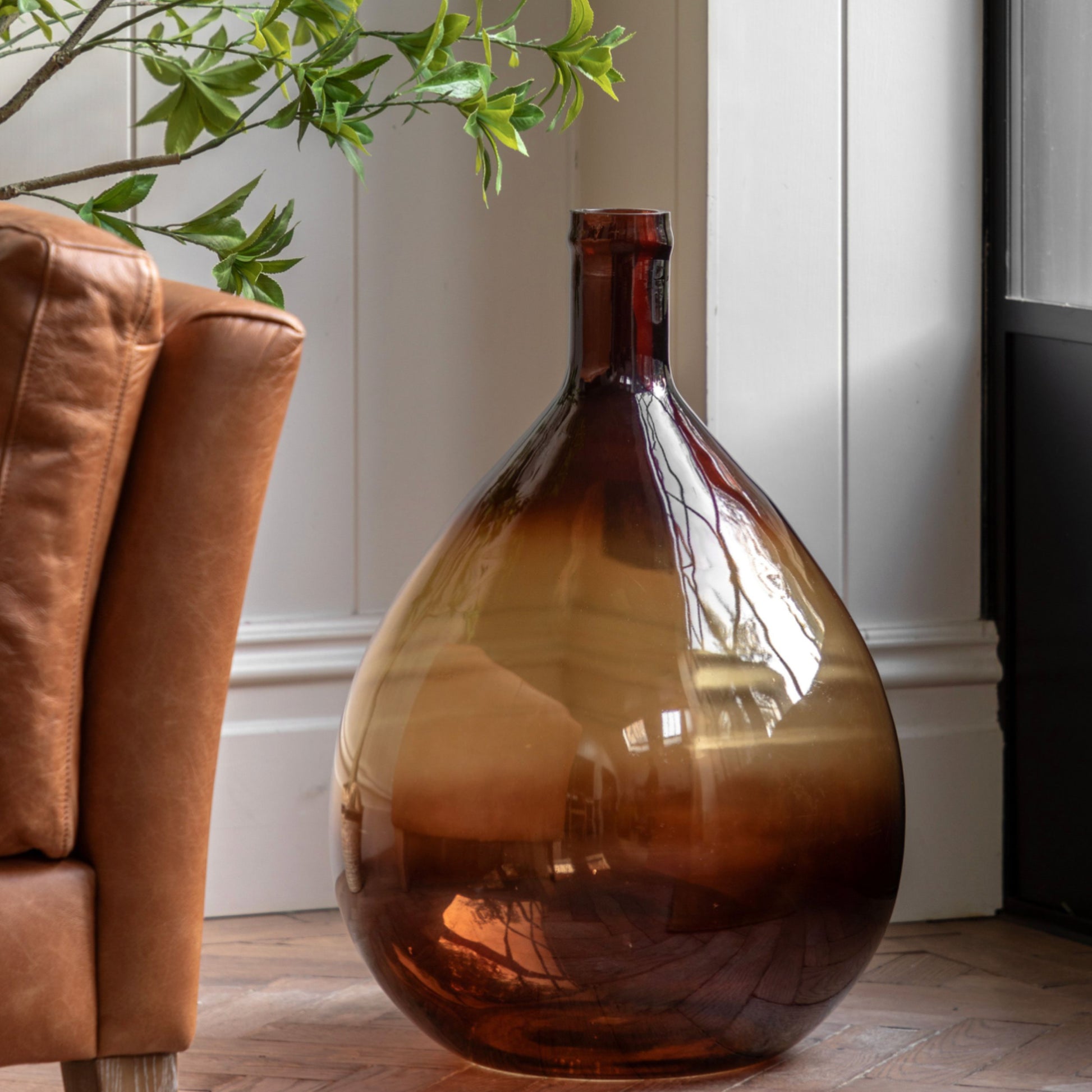 Large Amber Glass Bottle Vase