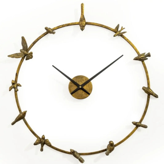 Decorative wall clock with bird design on a white background