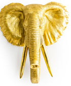 Gold elephant head wall decoration on a white background