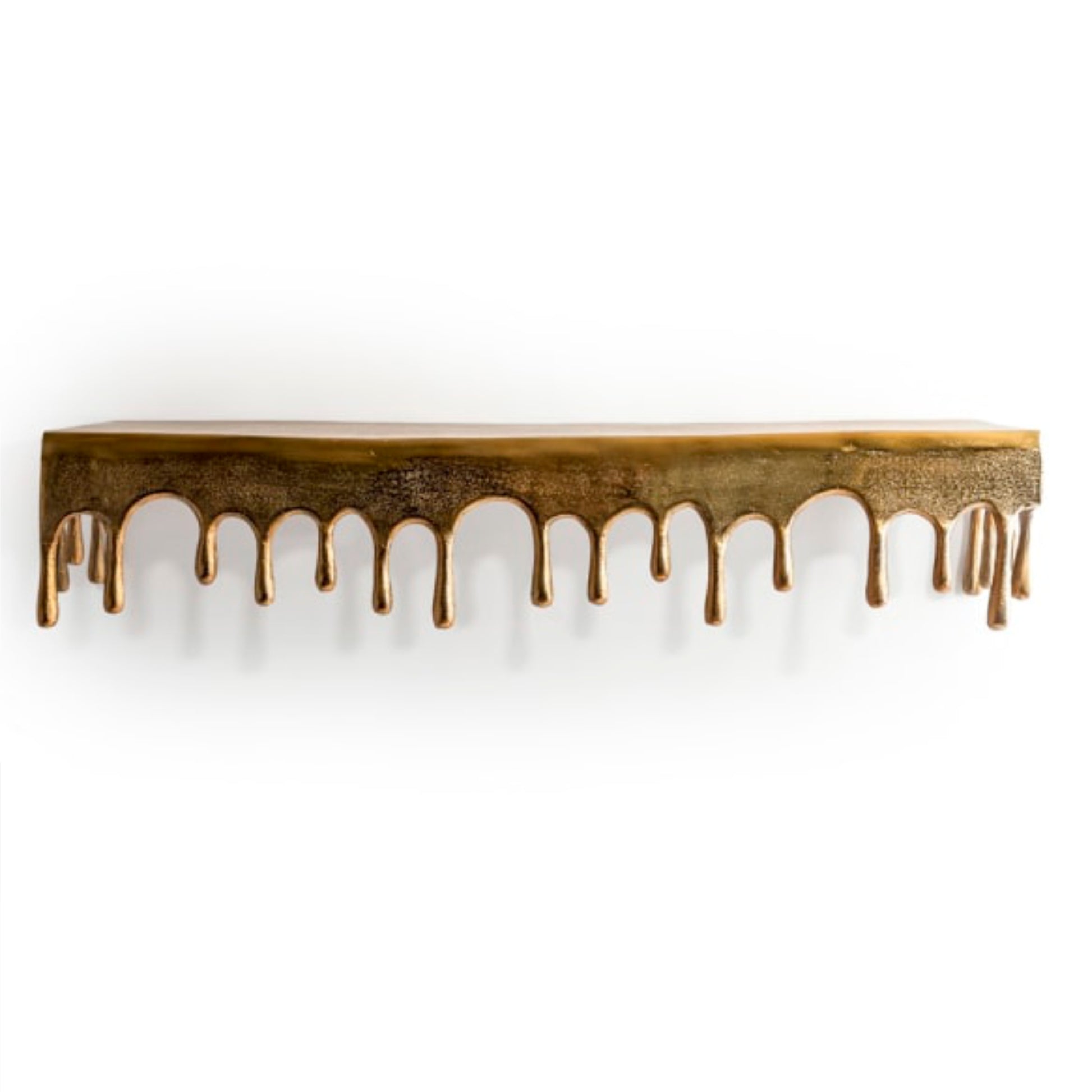 Wooden shelf with a decorative edge on a white background