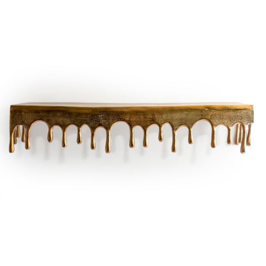 Wooden shelf with a decorative edge on a white background