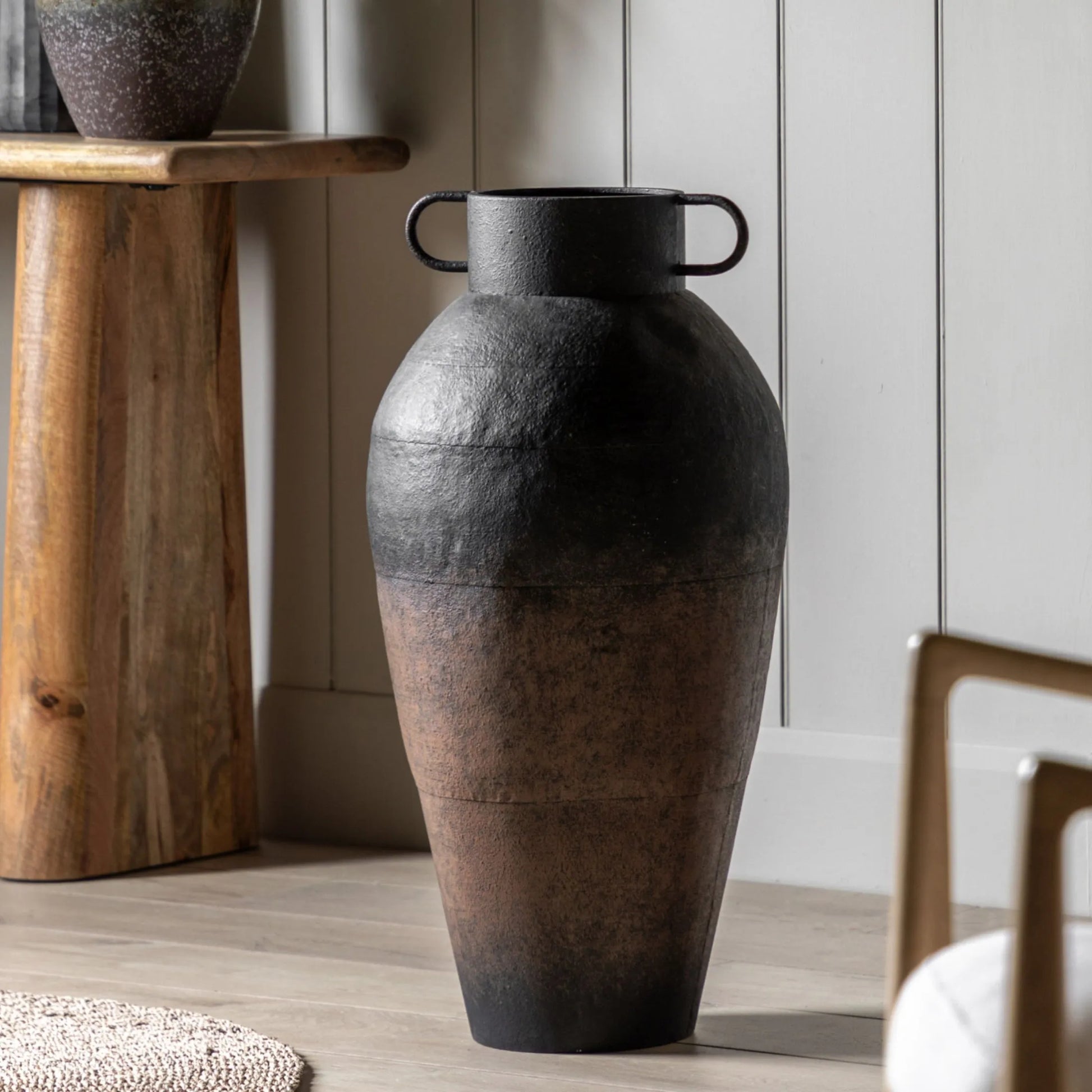 Large Antiqued Patina Black Vase