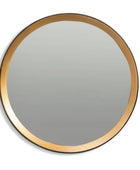 Round mirror with a gold frame on a white background