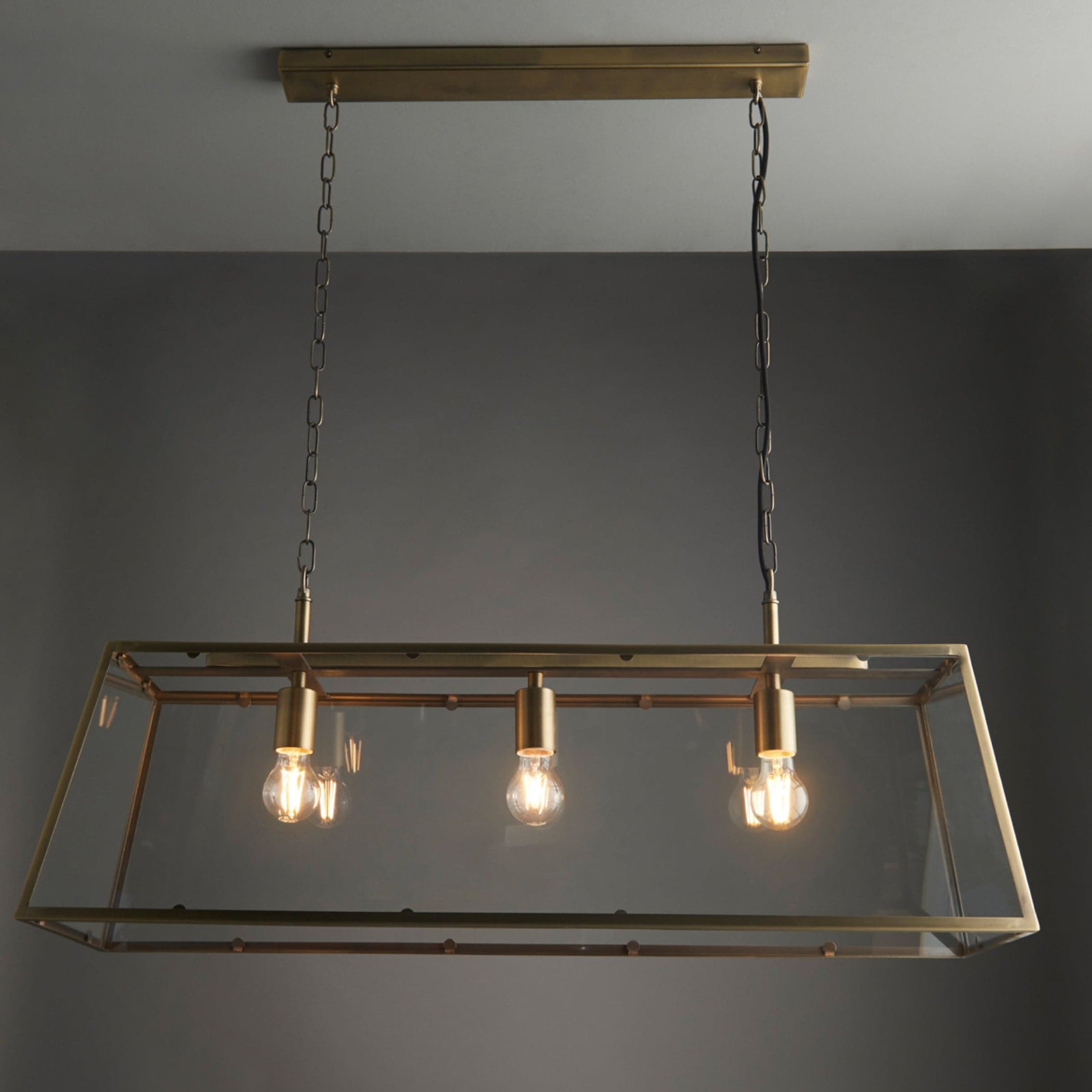 Large Brass Metal & Glass Trapeze Pendant Light 44