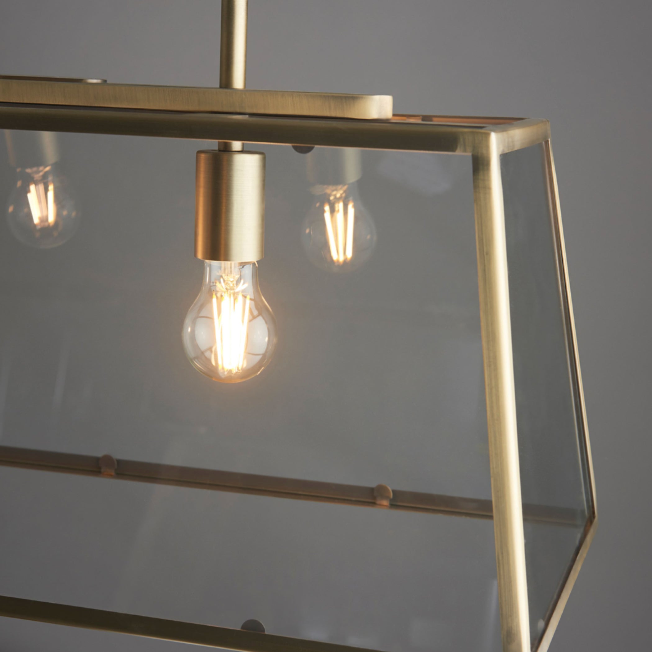 Large Brass Metal & Glass Trapeze Pendant Light