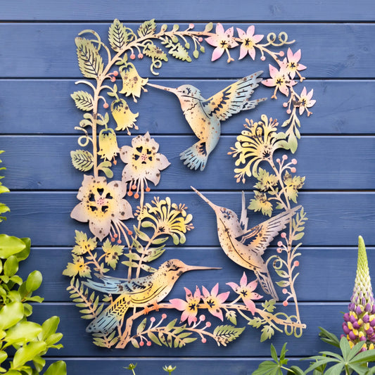 Large Colourful Hummingbirds Metal Garden Wall Art 1