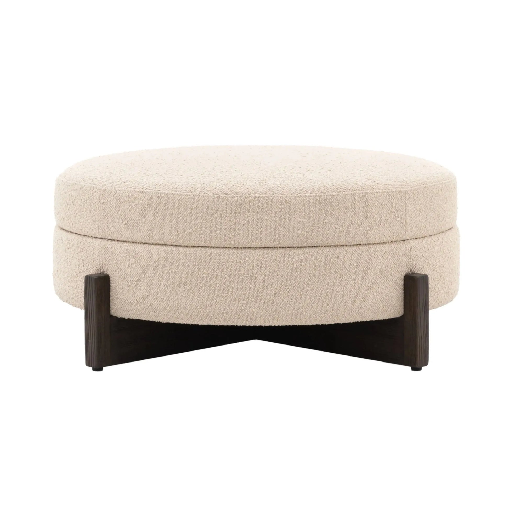 Large Cream Fabric Round Storage Footstool 3