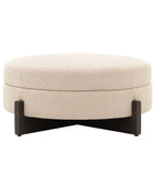 Large Cream Fabric Round Storage Footstool 3