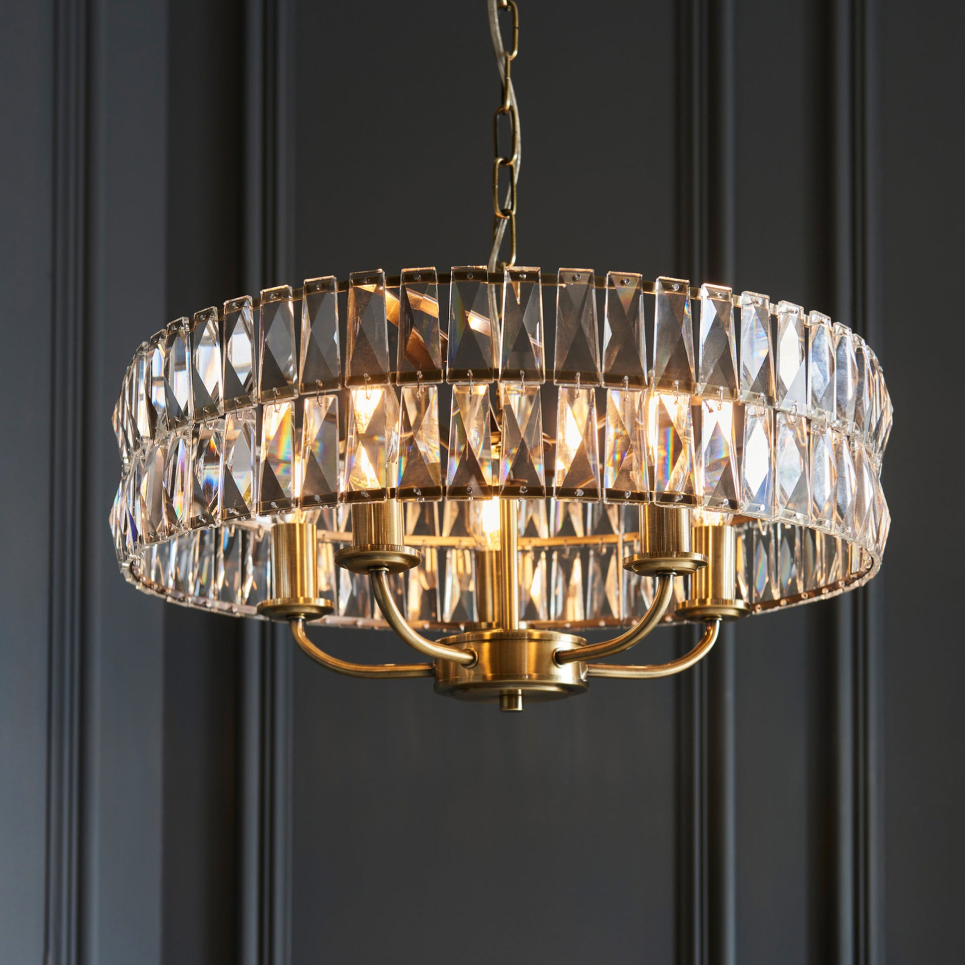 Large Faceted Glass & Antique Brass Pendant Light 6