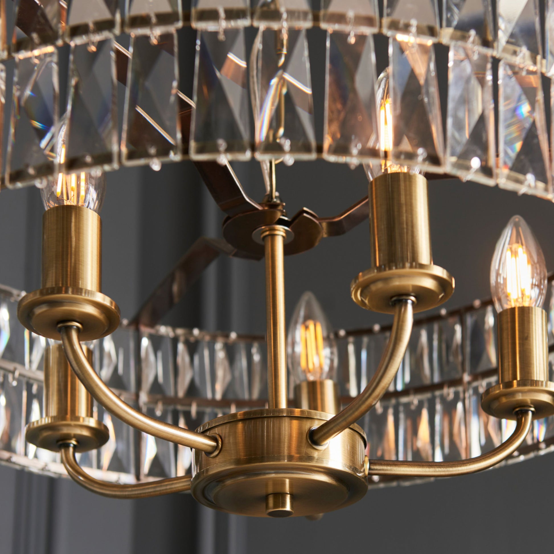 Large Faceted Glass & Antique Brass Pendant Light 1