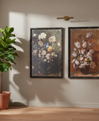 Large Framed Vintage Flower Bouquets - set of two