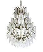 Decorative chandelier with white crystal elements on a white background