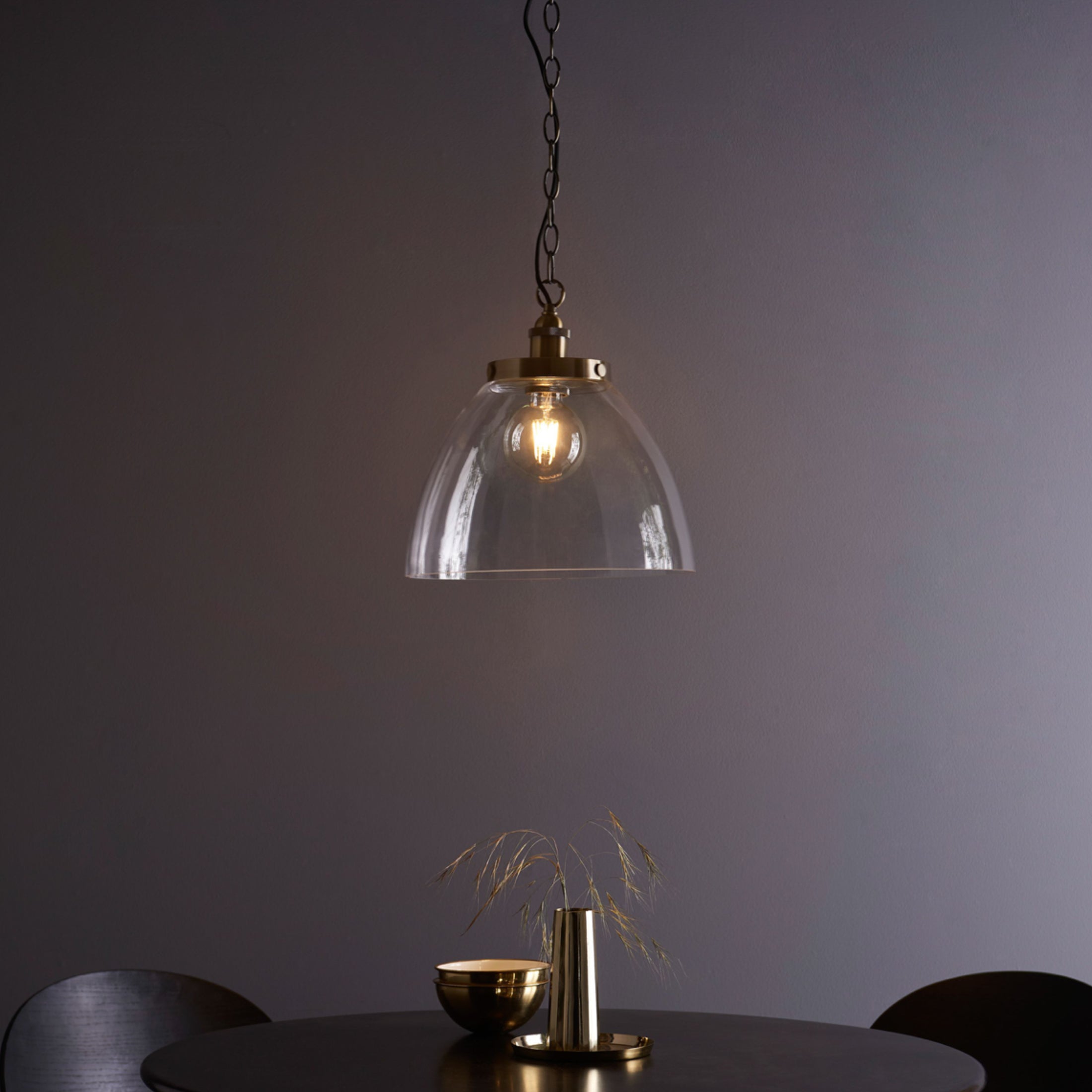 Large Glass Dome & Aged Brass Pendant Light 1